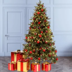 Regalo De Navidad 30 Cm Dorado Con Lazo Rojo