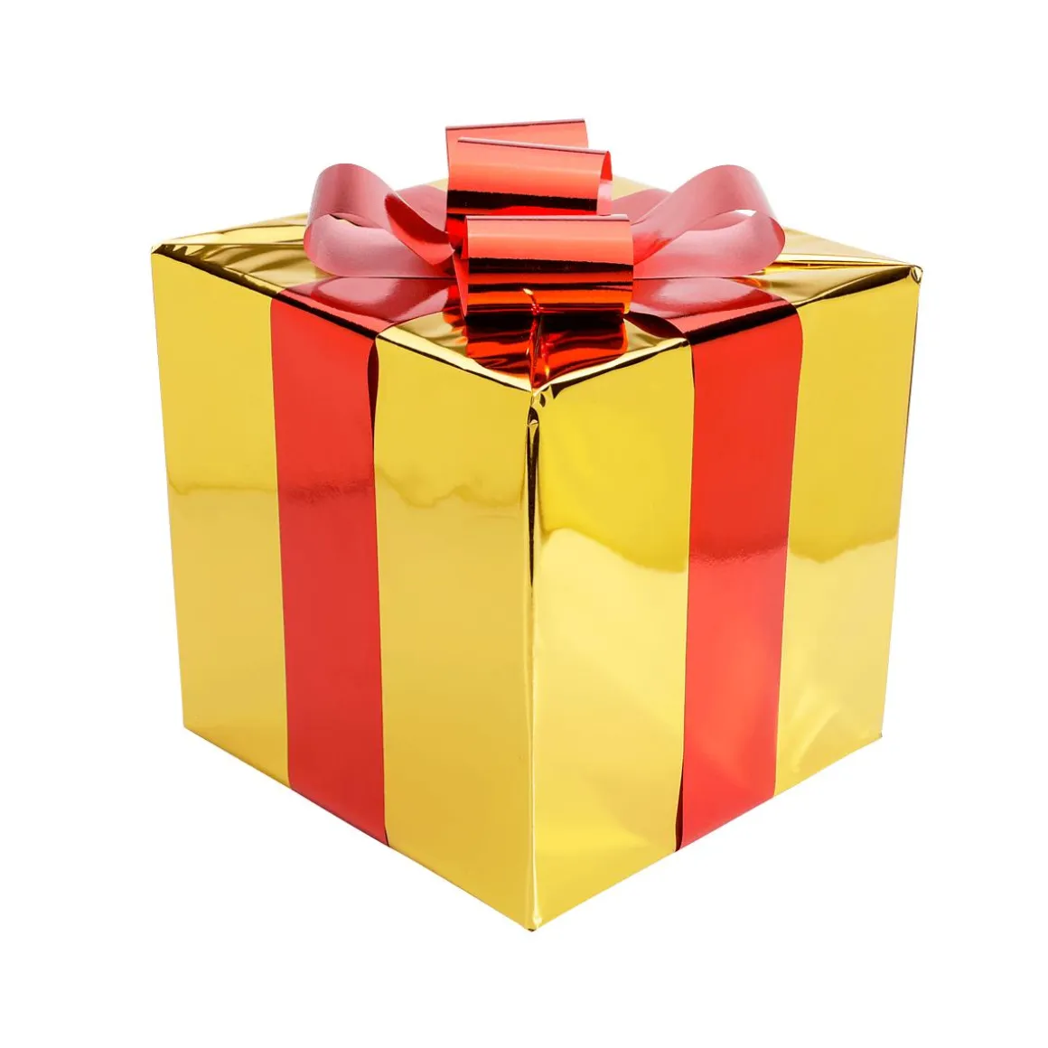 Regalo De Navidad 40 Cm Dorado Con Lazo Rojo