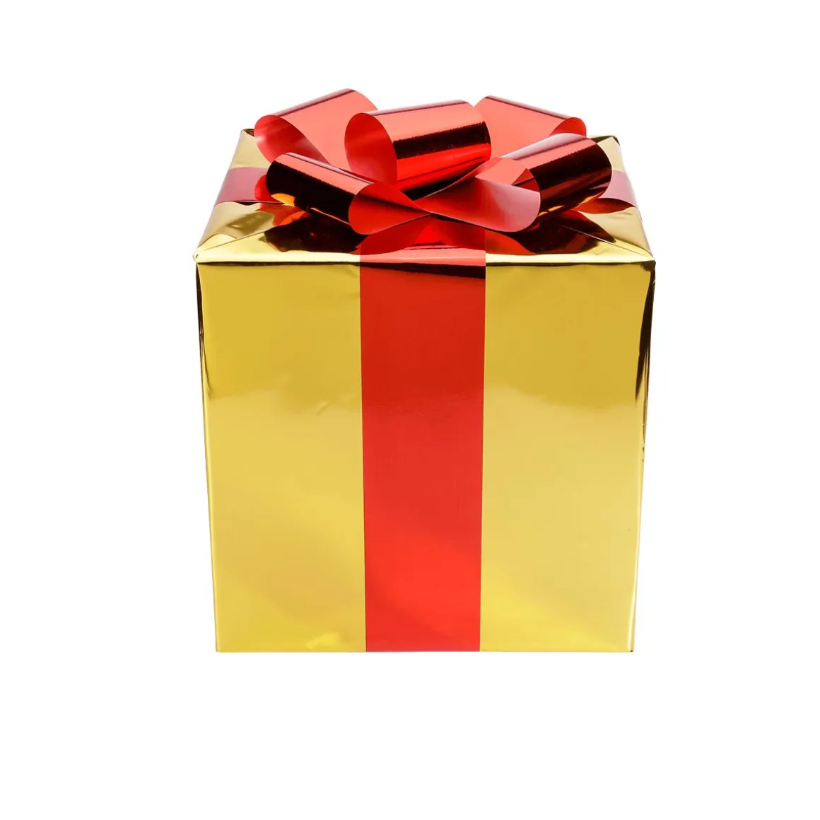 Regalo De Navidad 40 Cm Dorado Con Lazo Rojo