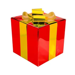 Regalo De Navidad 30 Cm Rojo Con Lazo Dorado