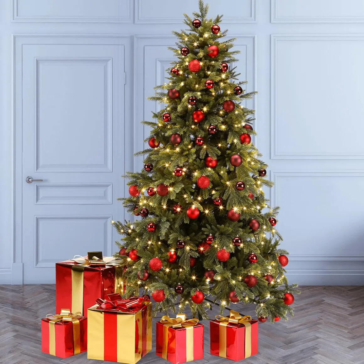 Regalo De Navidad 30 Cm Rojo Con Lazo Dorado