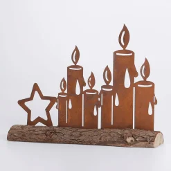 Silueta De Velas Encendidas Con Pátina De óxido 31 Cm Marrón