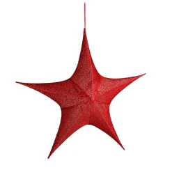 Tela Decorativa Estrella Plegable Purpurina Roja Con Cremallera, 40 Cm