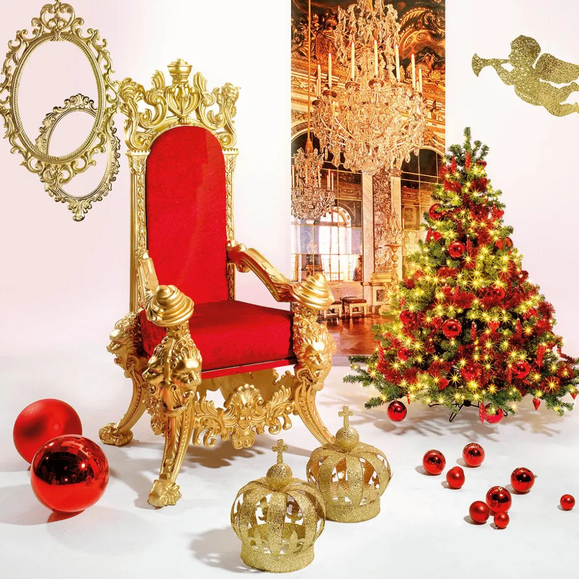 Trono "Estilo Barroco", Altura: 190 Cm, Oro-rojo