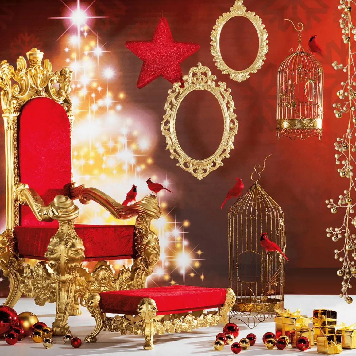 Trono "Estilo Barroco", Altura: 190 Cm, Oro-rojo