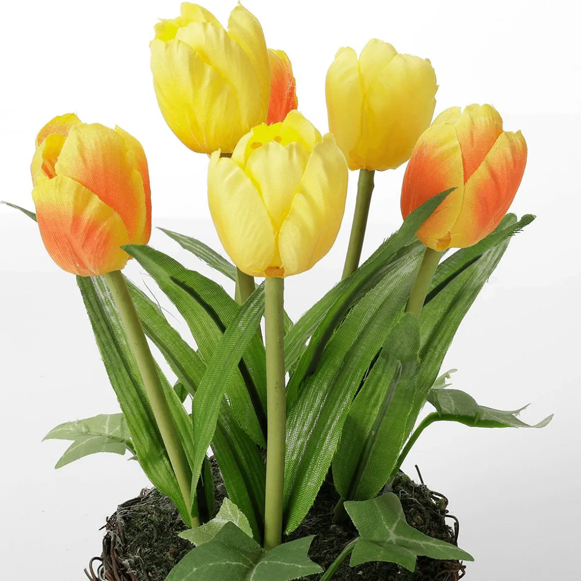 Tulipanes Artificiales En Cesta Amarilla, 20 Cm