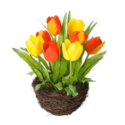 Tulipanes Artificiales En Cesta Naranja, 25 Cm