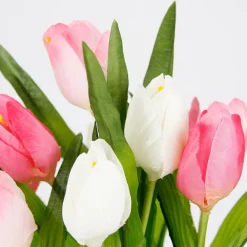 Tulipanes Artificiales En Cesta Rosa, 25 Cm