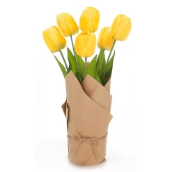 Tulipanes Artificiales Envueltos En Papel Amarillo