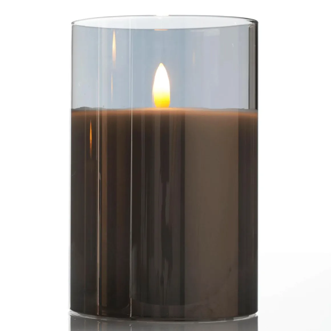 Vela De Cera LED En Vidrio Gris Humo 10 X 15 Cm