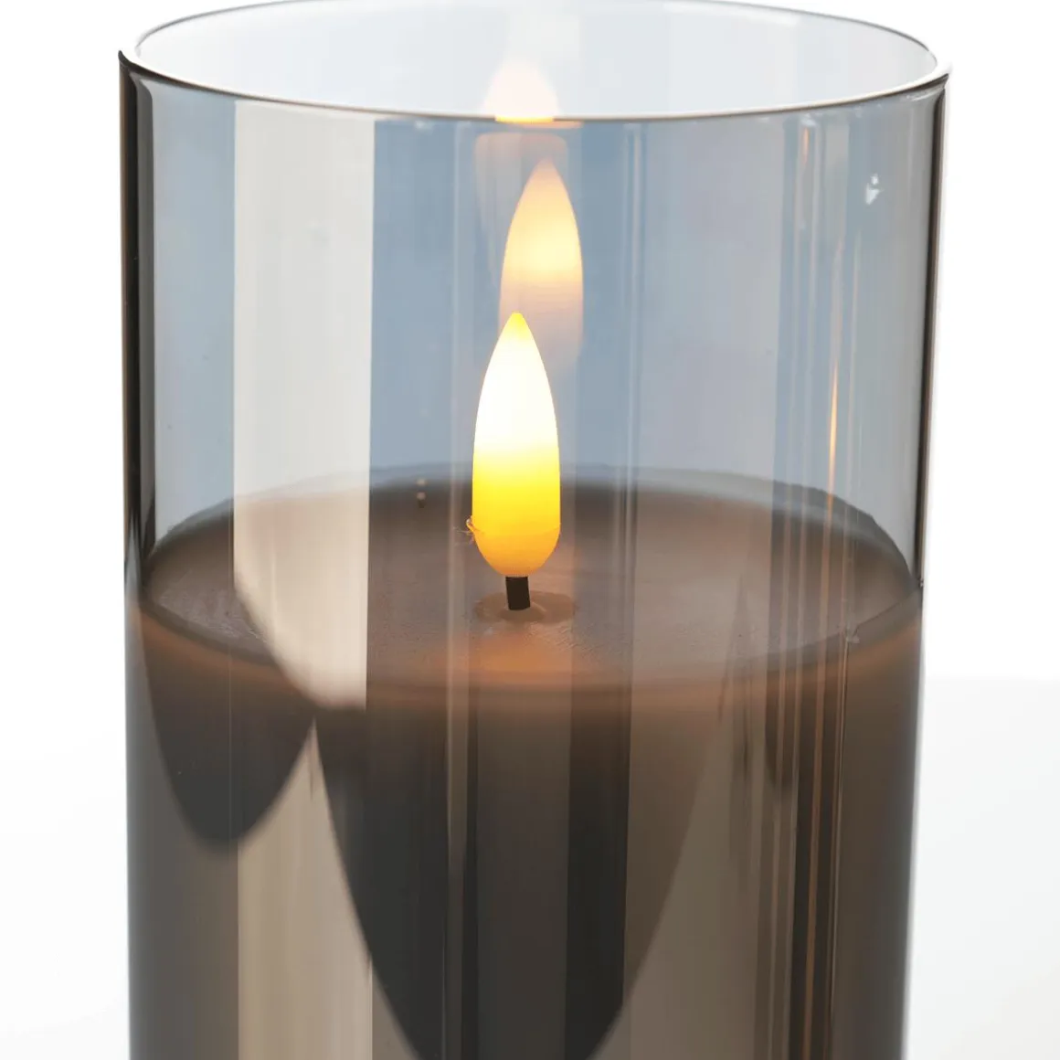 Vela De Cera LED En Vidrio Gris Humo 10 X 15 Cm