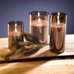 Vela De Cera LED En Vidrio Gris Humo 10 X 15 Cm